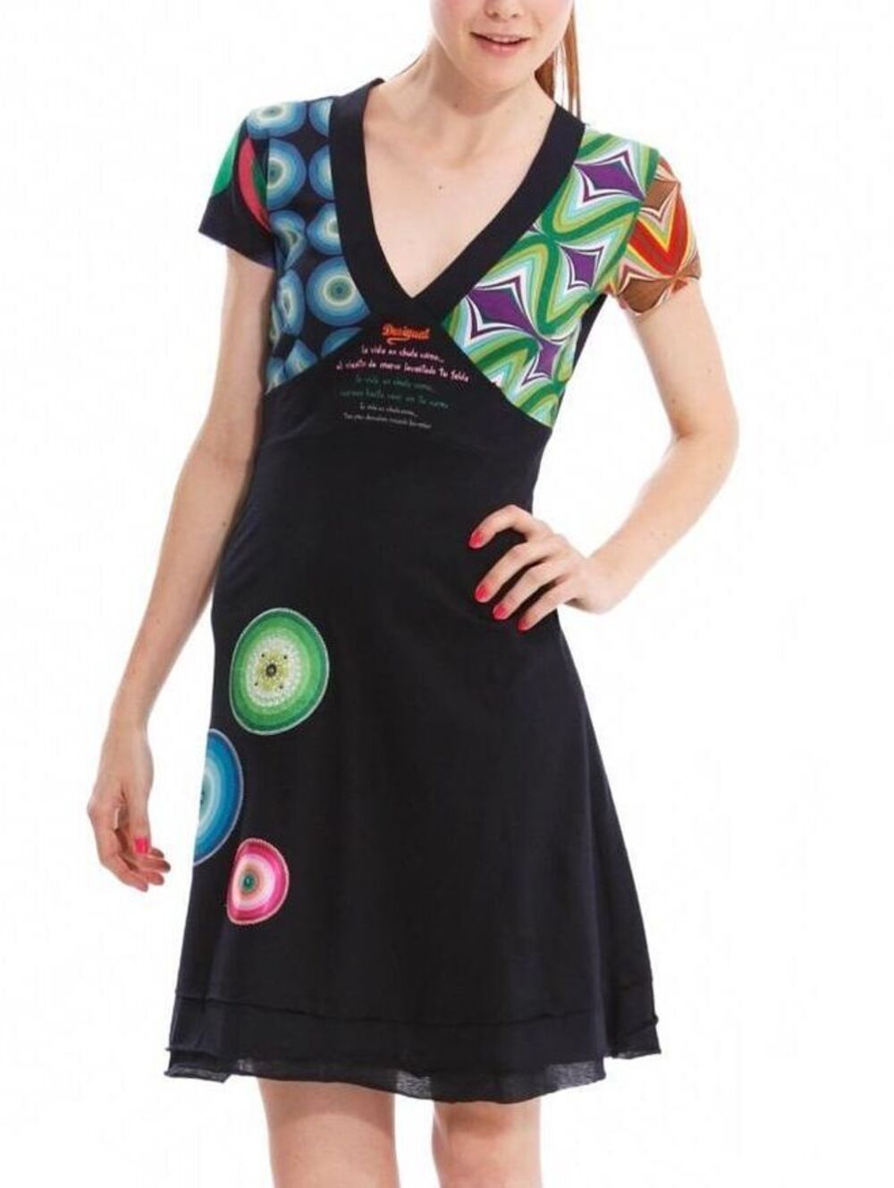 Desigual Black Multicolor Psychedelic Print Midi Dress Size M